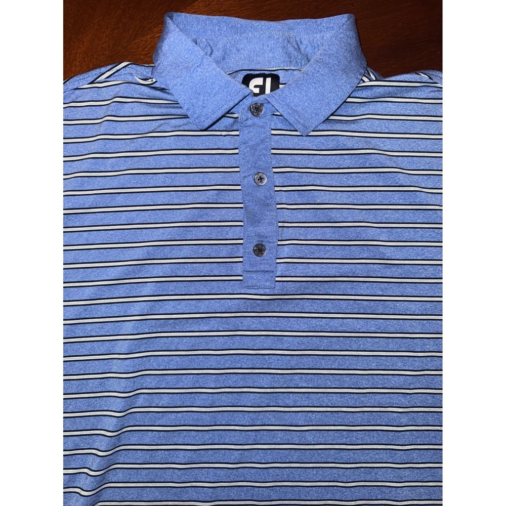 FootJoy Golf Polo Shirt Mens Blue Striped XL Performance Stretchy Lightweight